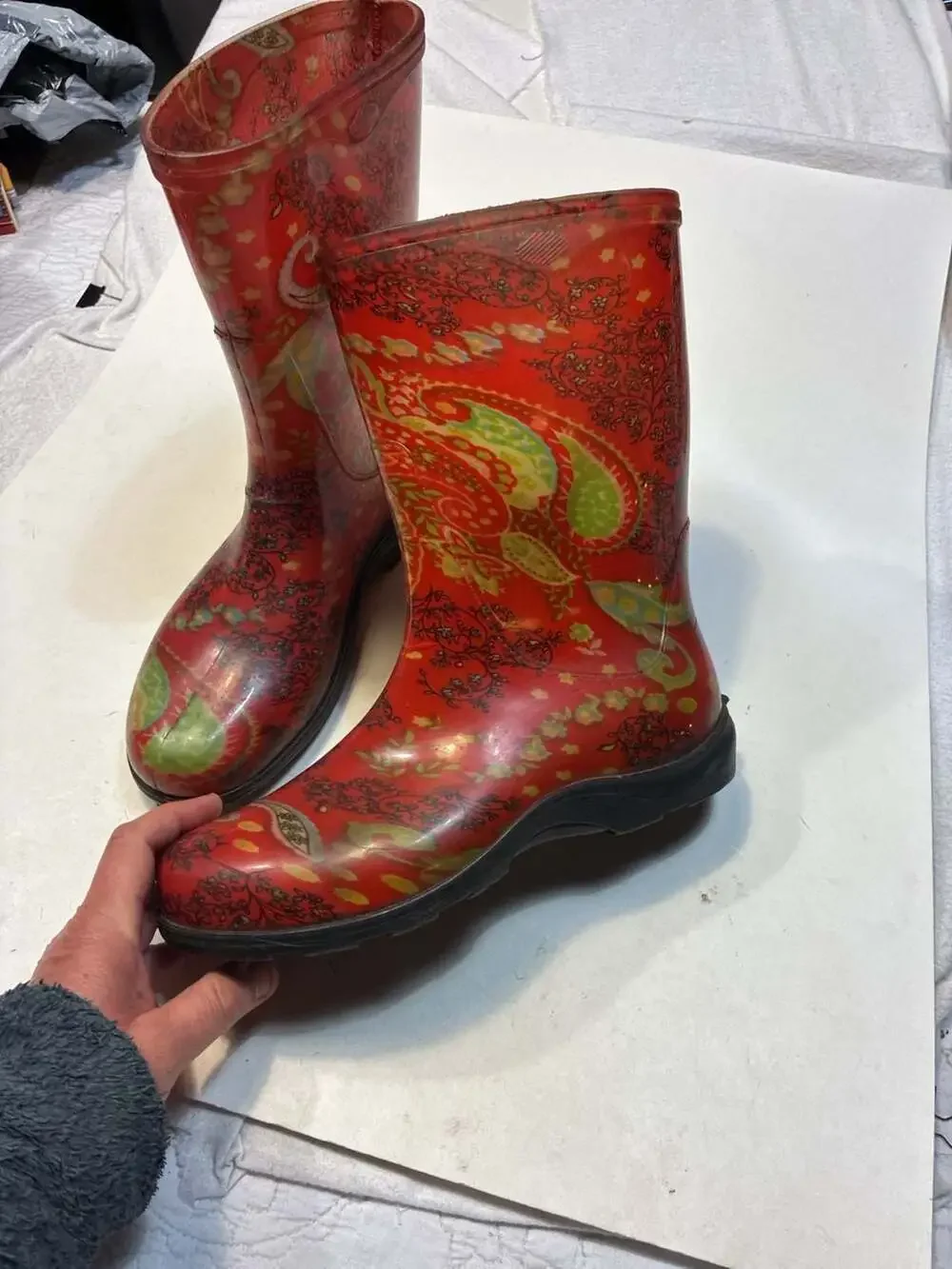 Sloggers Red Paisley Pattern Women's Waterproof Rain And Gardening Boots Size 10